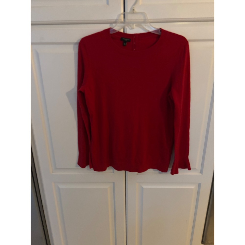 Talbots Petites Red Lambswool Blend Ruffle Cuff Button Back Sweater MP